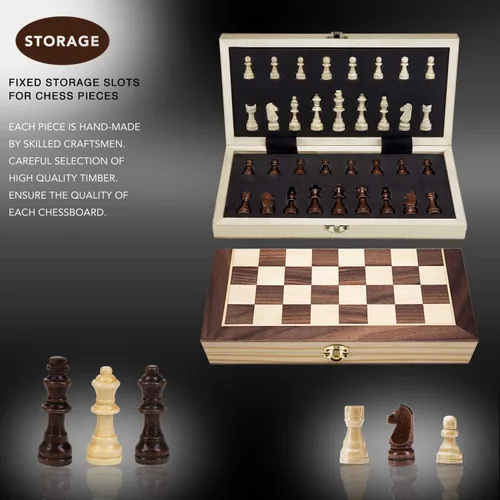 Miniatura 3 de AMEROUS Juego de ajedrez magnético de madera de 12 x 12 pulgadas para niños y 6 años en adelante, 2 reinas adicionales, tablero plegable con ranuras