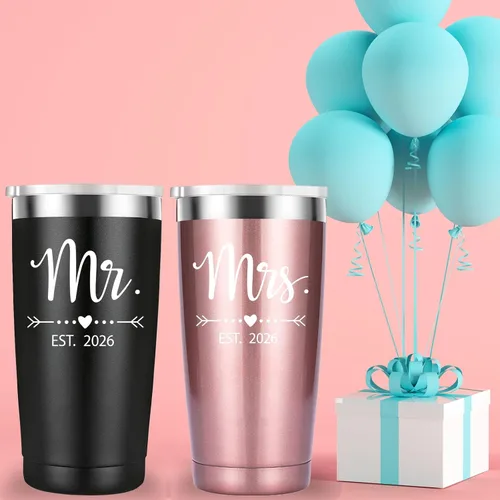 Miniatura 3 de Mamihlap Mr and Mrs Est - Taza de viaje 2026. Regalos de despedida de soltera para parejas de recién casados, esposa, novia y novia. Idea de vaso