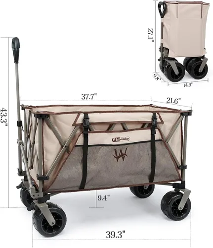 Miniatura 2 de Whitsunday Carro plegable de alta resistencia, carro utilitario de carga de 380 libras con ruedas grandes todo terreno, carro plegable al aire libre