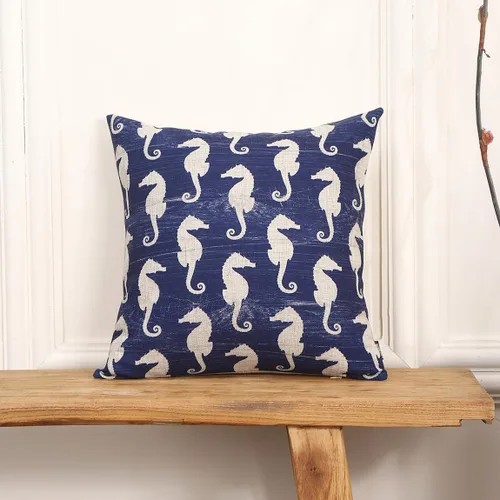 Miniatura 2 de TRENDIN Funda de almohada decorativa de caballito de mar de 18 x 18 pulgadas para sofá, decoración náutica, cuadrada, de lino, funda de cojín