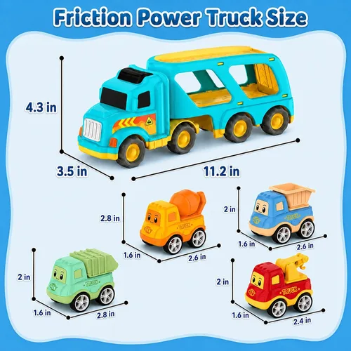 Miniatura 5 de Veslier Camiones de Juguete para Niños de 2, 3, 4, 5 Años, Camiones de Construcción y Transporte para Niños Pequeños de 2-4 Años con 4 Coches