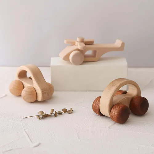 Miniatura 7 de Automóvil de madera para bebés y aviones, auto de madera para niños pequeños Montessori Baby Grip Toy Car, regalos para niños y niñas, auto