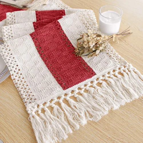 Miniatura 35 de FEXIA - Camino de mesa bohemio con borlas, para decoración del hogar, de macramé para decoración de habitación, comedor, dormitorio, despedida