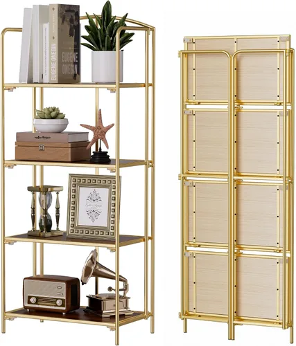 Miniatura 11 de Crofy - Estantería plegable sin montaje para sala de estar, estantería plegable de 2 niveles en color negro para oficina en casa, organizador