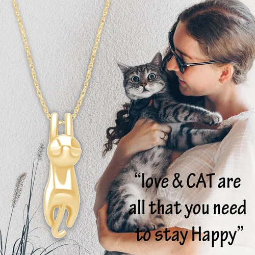 Miniatura 4 de AFFY Collares de plata de ley 925 con diseño de gato, joyería de gato para mujeres, regalos para amantes de los gatos, regalo del día de San
