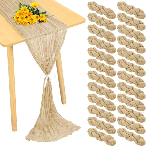 Paquete de 24 caminos de mesa de estopilla de 20 x 120 pulgadas, camino de mesa de tela de queso a granel, romántico, bohemio, tela de gasa Beige