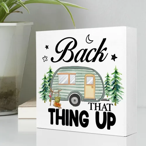 Miniatura 3 de Back That Thing Up - Cartel divertido de placa de madera para campamento, con cita rústica, bloque de madera para el hogar, cámper, decoración