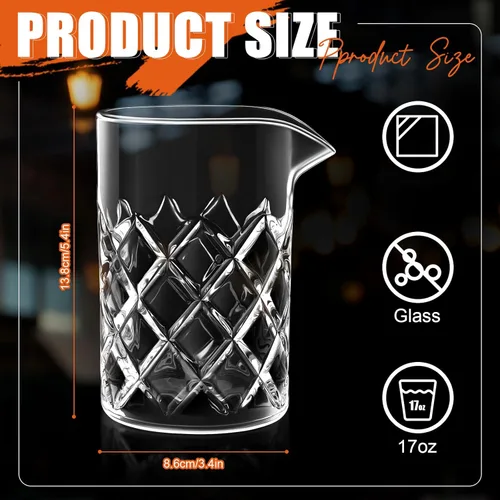 Miniatura 2 de Dandat 4 vasos mezcladores de cóctel de 17 onzas, vidrio agitador de cristal, parte inferior gruesa, sin costuras, para el hogar, barman, bar