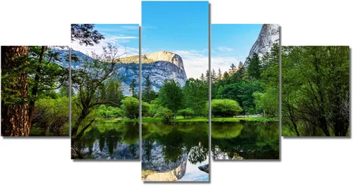 Miniatura 46 de TUMOVO Lienzo decorativo para pared de sala de estar, 5 paneles de naturaleza, Alaska, Estados Unidos, autopista alrededor de montañas, paisaje