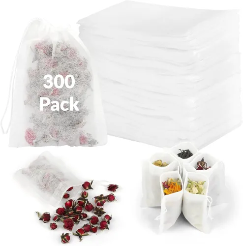 300 bolsas de té desechables para té de hojas sueltas, bolsas de filtro de té de grado alimenticio de fibra de maíz natural con cordón, bolsa