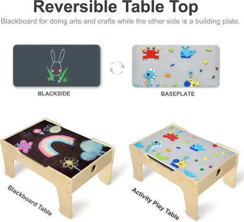 Miniatura 4 de Mesa de Juego de Actividades Todo en Uno para Niños con 290 Ladrillos de Construcción y Set de Tren de Madera de 30 Piezas, Vías, Coches, Pista