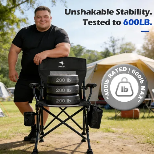 Miniatura 3 de Silla de campamento XL de alta calidad, capacidad de 400 libras, asiento de gran tamaño de 23.7 pulgadas de ancho, tela Oxford 600D resistente