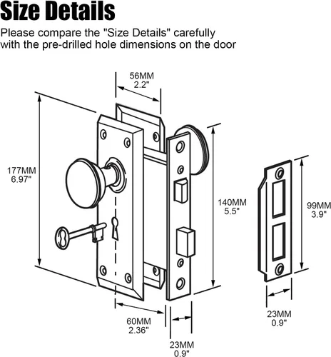 Miniatura 6 de Juego de cerradura embutida para puerta interior, pomos de puerta vintage con cerradura y llave de esqueleto, pomos de puerta antiguos con acabado