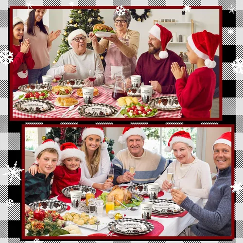 Miniatura 6 de Dandat 400 piezas de platos y servilletas desechables de Navidad, juego de suministros para fiesta de Navidad de vajilla desechable para 50