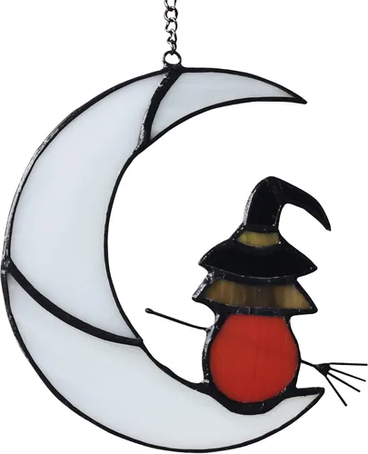 Miniatura 8 de Decoración de gato negro en luna blanca con vitrales colgantes para ventanas, paneles de ventanas, atrapasoles, adorno de Halloween, regalo