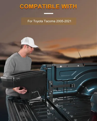 Miniatura 7 de ROADFAR Caja de almacenamiento de repuesto para caja de camión para Toyota para Tacoma 2019-2020 Caja de herramientas con cerradura para caja