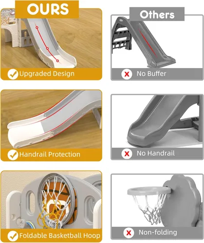 Miniatura 5 de YUFU Conjunto de Tobogán 9 en 1 para Niños Pequeños, Tobogán para Niños de 1-3 Años, Conjunto de Juegos para Niños Pequeños con Aro de Baloncesto