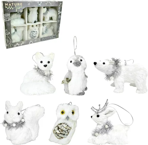 Nature Vibe - Adornos de animales polares de sisal para árbol de Navidad, juego de 6 figuras de animales árticos en caja de regalo como adornos de