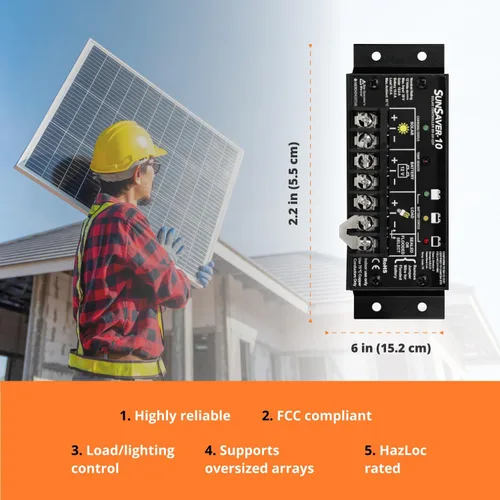 Miniatura 3 de Morningstar SunSaver 10A PWM Controlador de carga solar (SS-10-12V) - Regulador de panel solar para baterías de 12V, carga de batería de cuatro