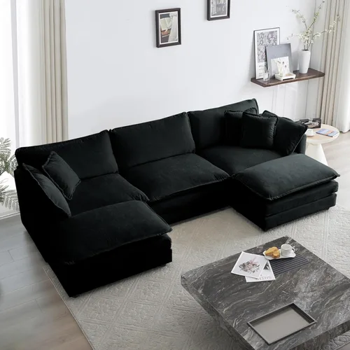 Miniatura 28 de GNIXUU 76" Modular Sectional Sofa, Beige Loveseat Sofa Cloud 2 Seater Couch, Comfy Chenille Love Seats 25" Deep Seat with 2 Pillows for Small Spaces