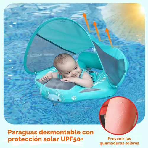 Miniatura 8 de Mambobaby Flotador con Toldo y Cola Nuevo Mejorado Flotador de Piscina No Inflable para Bebé Flotador de Natación Mambo Entrenador de Natación Tela
