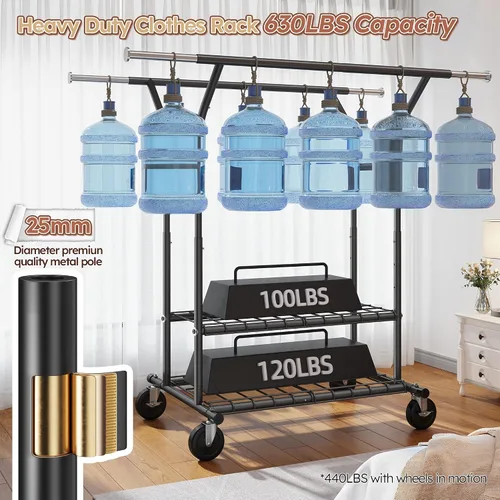Miniatura 7 de Raybee Perchero de 74 pulgadas de ancho con carga de 630 libras, percheros para colgar ropa, perchero ajustable de alta resistencia, perchero