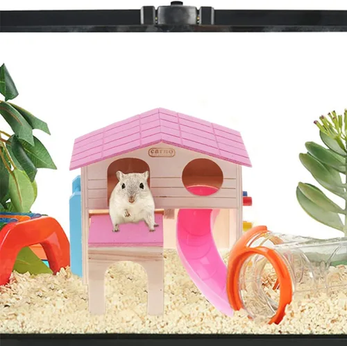 Miniatura 5 de kathson Casa de hámster para animales pequeños para mascotas con divertida escalera de escalada deslizante de madera para jugar juguetes masticables