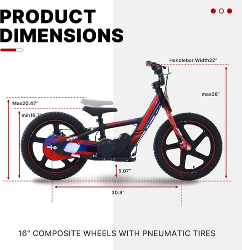 Miniatura 6 de Bicicleta eléctrica ligera AIII para niños, motocicleta eléctrica de 170/340W hasta 10/12MPH, batería desmontable de 24V, bicicleta de equilibrio