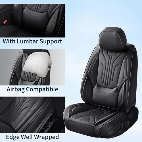 Miniatura 3 de Juego completo de fundas de asiento de automóvil, protector de cojín de piel sintética de ajuste universal, impermeable, antideslizante, accesorios