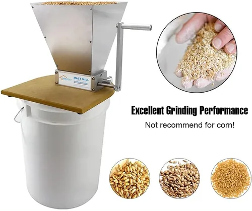 Miniatura 5 de FERRODAY Molino de grano malteado para cebada de malta de grano, Molino de malta trituradora de acero inoxidable de 2 rodillos, Molino de grano