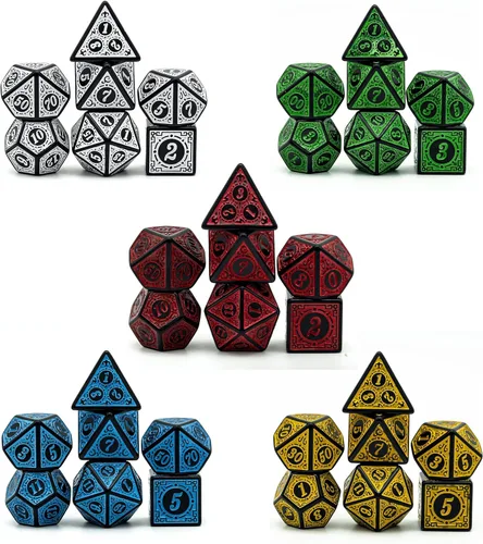 Miniatura 30 de 5 juegos de dados DND, juego de dados poliédricos (35 piezas) con bolsa de troquel de cuero, juego de troqueles D&D para juegos de mesa RPG