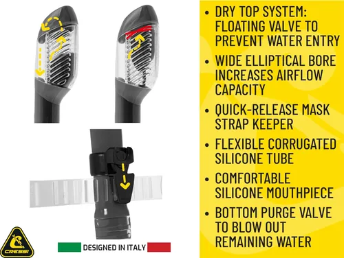 Miniatura 3 de Cressi Adult Diving Dry Snorkel with Splash Guard and Top Valve - Supernova Dry: Designed in Italy Aguamarina translúcida.