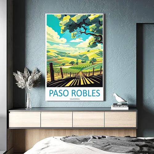 Miniatura 4 de Paso Robles - Póster de viaje vintage de California, paisaje de 08 x 12 pulgadas (7.9 x 11.8 in), lienzo artístico y lienzo para pared de sala