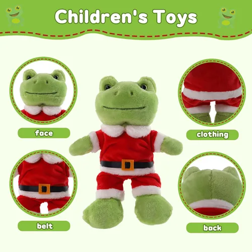 Miniatura 3 de Furvana Rana Verde de Peluche, Muñeco de Peluche de Rana Suave de 9 Pulgadas, Muñeca de Peluche Kawaii, Lindo Juguetito de Peluche con Ropa, Regalo