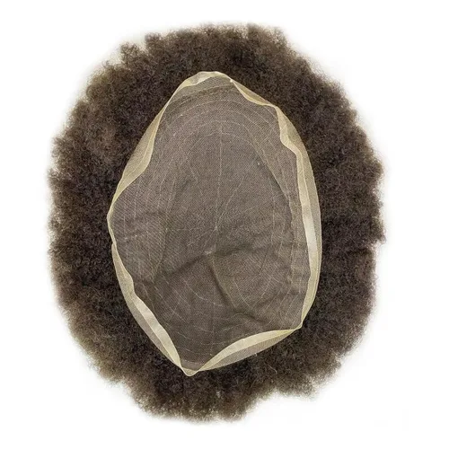 Miniatura 3 de Afro Toupee For Black Men Black Human Hair Mens Toupee Full Lace Hairpiece African American Wavy Kinky Hair System For Men 2MM Afro Wavy-#1 Jet Black