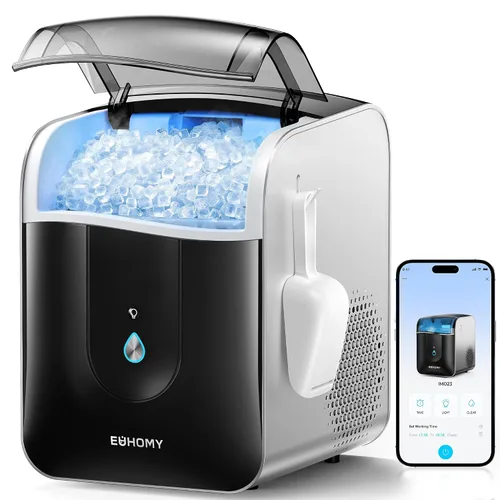 Miniatura 11 de EUHOMY Máquina inteligente para hacer hielo con pepitas para encimera, máquina de hielo de guijarros con control de aplicación/Alexa, 40 libras/24