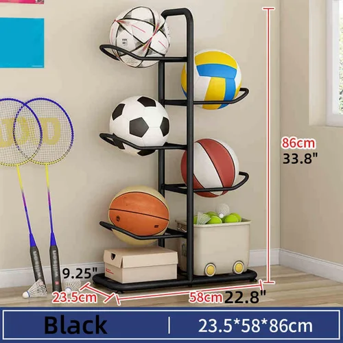 Miniatura 2 de Estante de almacenamiento de equipo deportivo de 5 bolas con soporte para bolas, estante de almacenamiento de pelotas deportivas, soporte vertical