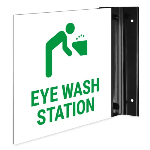 Miniatura 7 de Letrero de proyección de estación de lavado de ojos, doble cara, 6x6 pulgadas, ACM, con accesorio de níquel cepillado, fabricado en Estados Unidos