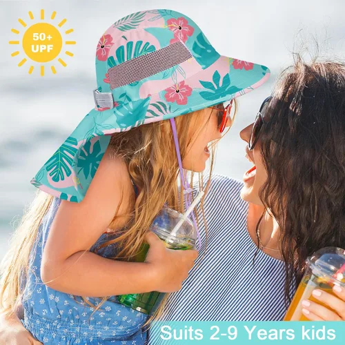 Miniatura 125 de Sombrero de sol para niños, protección UV, unicornio, verano, playa, jugar con ala ancha, solapa para el cuello para niñas y niños
