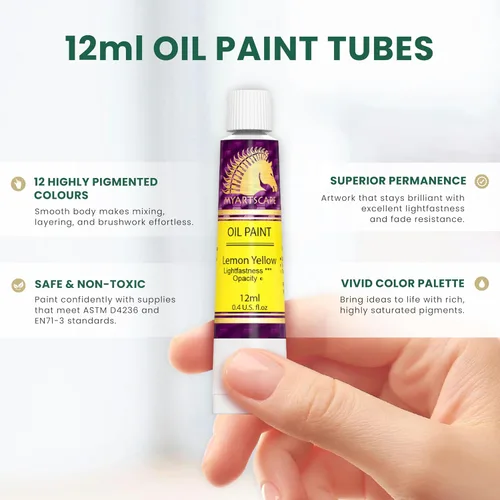 Miniatura 4 de MyArtscape Juego de pintura al óleo - 12 x 0.4 fl oz tubos - resistente a la luz - cuerpo denso - colores vibrantes a base de aceite - alta carga