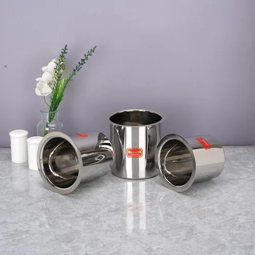 Miniatura 6 de Sumeet Ganj de acero inoxidable/caldera de leche/olla de leche/tapeli largo juego de 3 piezas (13.5 fl oz, 18.6 fl oz, 25.4 fl oz), plata