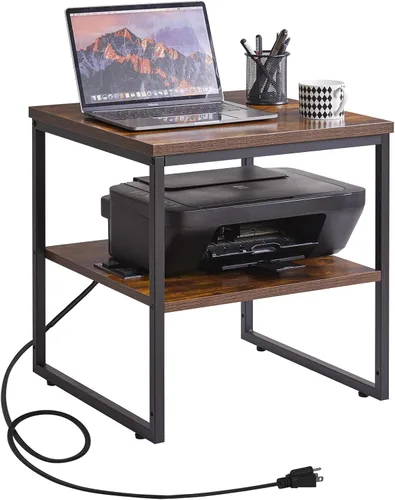 Miniatura 13 de Aibiju Mesa auxiliar grande para sala de estar, soporte de mesa pequeño de 20 pulgadas, mesa de impresora con estante ajustable, mesa de café Blanco