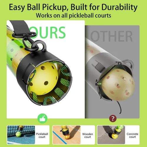 Miniatura 5 de Recuperador de bolas de pickleball de 17 bolas y soporte de bolas con correa, protector de espalda para accesorios de pickleball, rápido para Verde