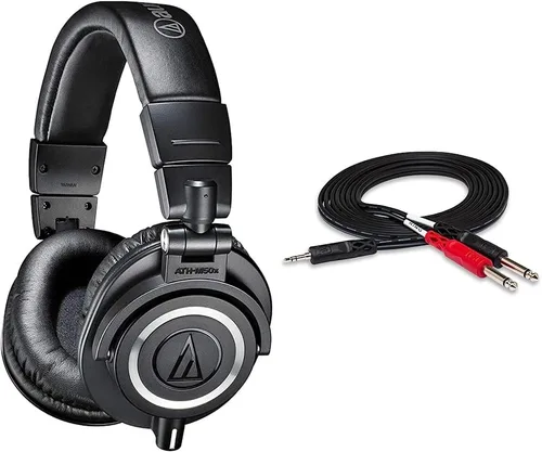 Audio-Technica ATH-M50X - Auriculares profesionales para monitor de estudio, color negro, grado profesional y Hosa CMP-159 de 0.138 in TRS a doble