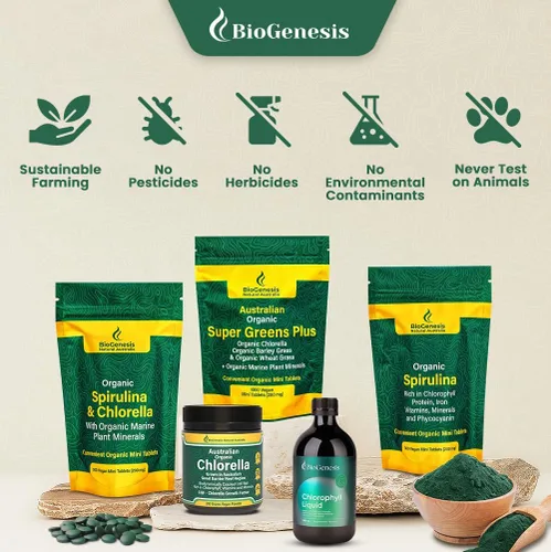 Miniatura 8 de Biogenesis Tabletas orgánicas de Chlorella – 600 unidades (500 mg) Cultivado en Australia Pared celular agrietada BioDynamic Rico