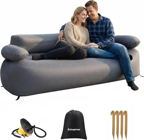 KingCamp - Sofá inflable doble para campamento, portátil, plegable, ecológico, con forro de PVC, tumbona de aire para 2 personas con bomba de pie,