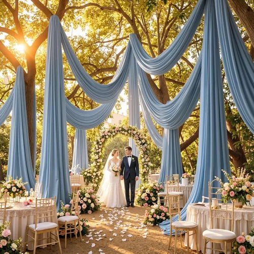 Miniatura 38 de 2 paneles de cortinas de techo beige de 5 x 30 pies para fiestas de boda – 30 pies extra largas de poliéster grueso sin arrugas, decoración