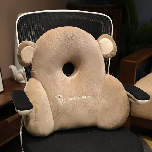 Miniatura 10 de SKINFORD Lindo cojín de respaldo de animal suave almohada de respaldo de felpa con agujero almohada de descanso para respaldo de oficina, silla