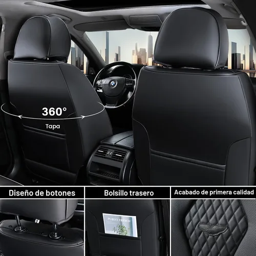 Miniatura 5 de Coverado - Fundas para asientos de auto, juego completo, funda negra impermeable, incluye fundas para asientos delanteros y traseros, cojín de Negro