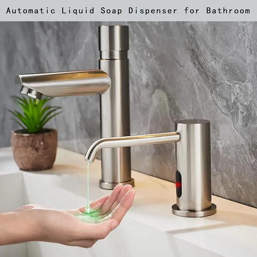 Miniatura 9 de Dispensador de jabón automático sin contacto para fregadero de cocina y baño, dispensador de jabón eléctrico comercial líquido de níquel cepillado